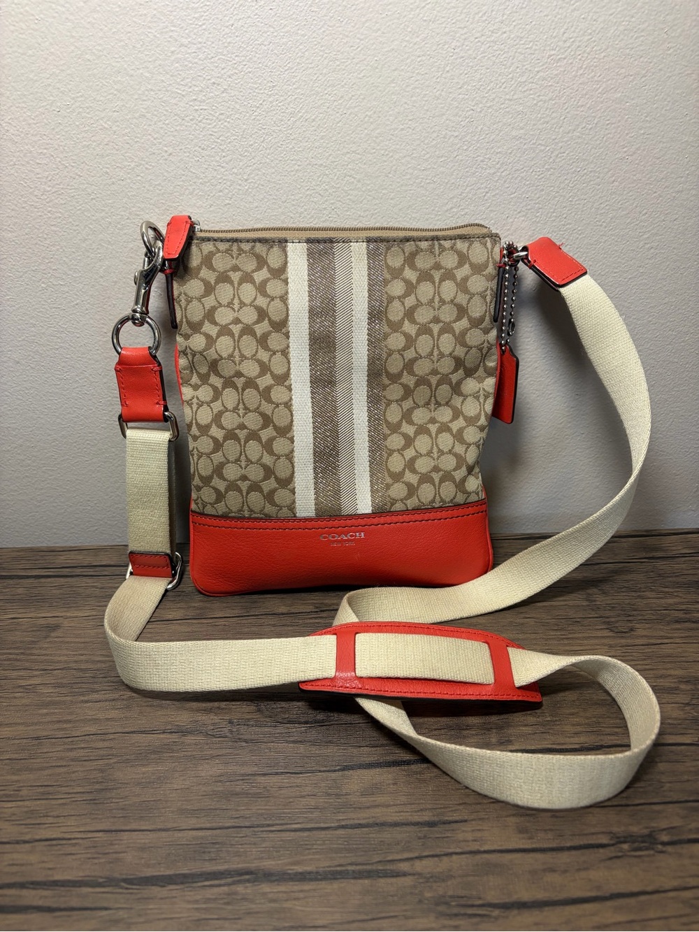 Coach Legacy Swingpack Bag Crossbody Khaki  Orange Preloved